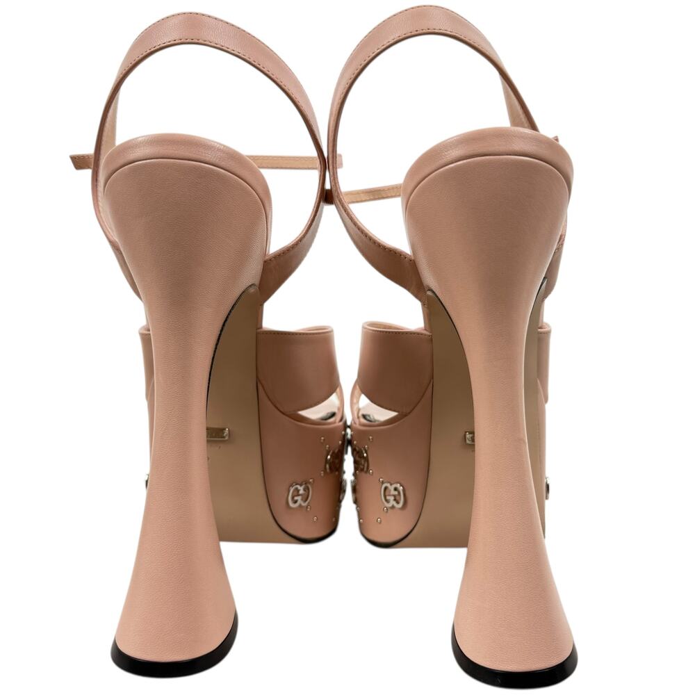 New Gucci Interlocking GG Studded Platfrom Sandals Leather Pink Size 42 - Picture 8 of 10